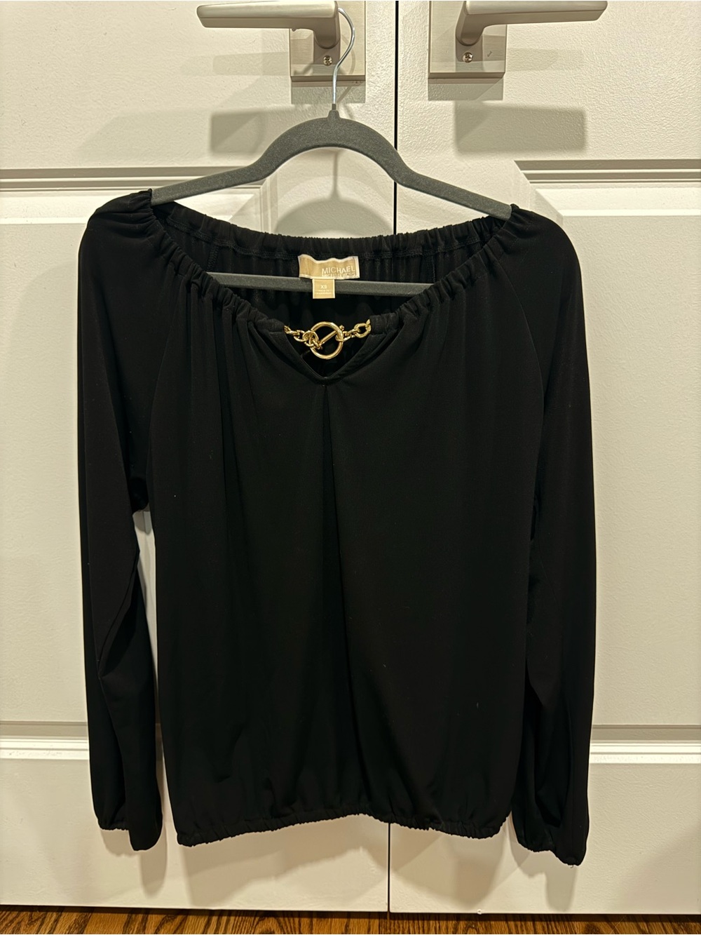 MICHAEL Michael Kors Black Long-Sleeve Top with Gold Chain Accent
